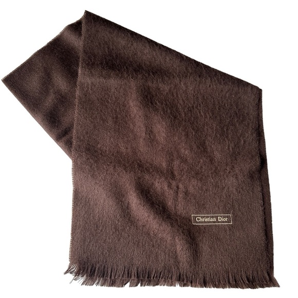 Vintage Christian Dior Merino Wool Fringe Trim Scarf in Brown - Picture 1 of 7